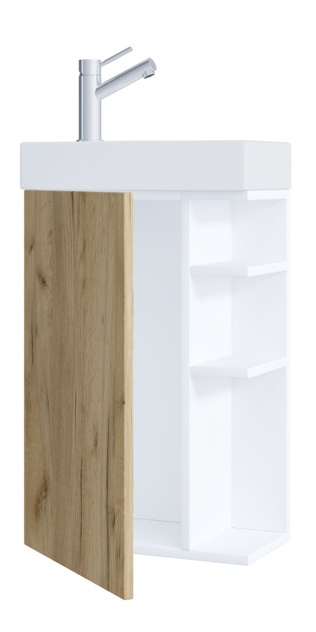 VCM NORDIC Lumia 2-delt gstevaskeplads, m. hndvask, 1 lge, 3 hylder - keramik og hvid og naturtr