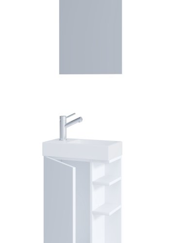 VCM NORDIC Lumia 3-delt gstevaskeplads, m. spejl, hndvask, 1 lge, 2 hylder -  keramik og hvid tr