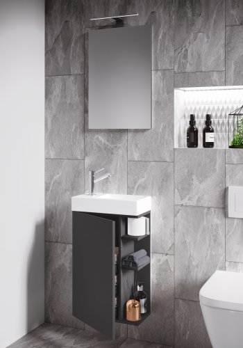 VCM NORDIC Lumia 3-delt gstevaskeplads, m. spejl, hndvask, 1 lge, 2 hylder - antracitgr tr