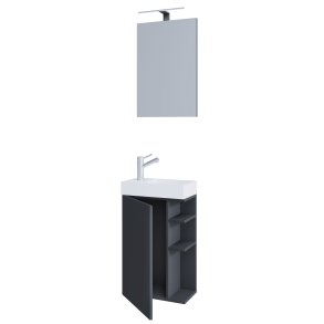 VCM NORDIC Lumia 3-delt gstevaskeplads, m. spejl, hndvask, 1 lge, 2 hylder - antracitgr tr