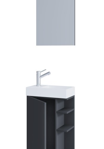 VCM NORDIC Lumia 3-delt gstevaskeplads, m. spejl, hndvask, 1 lge, 2 hylder - antracitgr tr