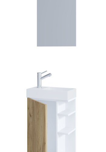 VCM NORDIC Lumia 3-delt gstevaskeplads, m. spejl, hndvask, 1 lge, 2 hylder - hvid og natur tr