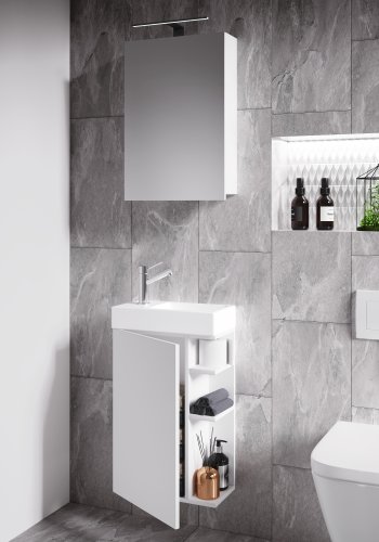 VCM NORDIC Lumia 3-delt gstevaskeplads, m. spejlskab, hndvask, 1 lge, 2 hylder - hvid tr