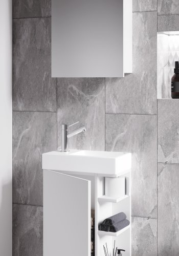 VCM NORDIC Lumia 3-delt gstevaskeplads, m. spejlskab, hndvask, 1 lge, 2 hylder - hvid tr