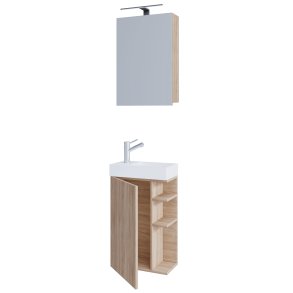 VCM NORDIC Lumia 3-delt gstevaskeplads, m. spejlskab, hndvask, 1 lge, 2 hylder - natur tr