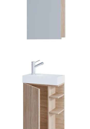 VCM NORDIC Lumia 3-delt gstevaskeplads, m. spejlskab, hndvask, 1 lge, 2 hylder - natur tr