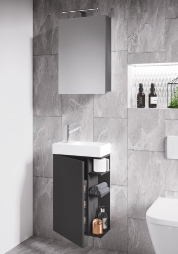 VCM NORDIC Lumia 3-delt gstevaskeplads, m. spejlskab, hndvask, 1 lge, 2 hylder - antracitgr tr