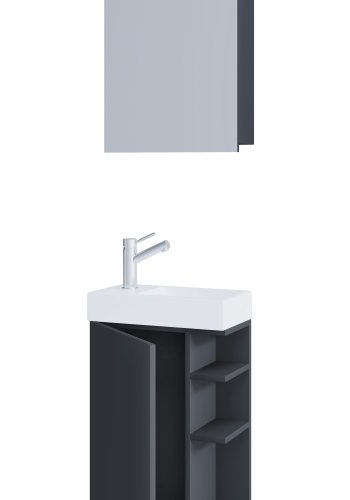 VCM NORDIC Lumia 3-delt gstevaskeplads, m. spejlskab, hndvask, 1 lge, 2 hylder - antracitgr tr