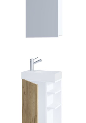 VCM NORDIC Lumia 3-delt gstevaskeplads, m. spejlskab, hndvask, 1 lge, 2 hylder - hvid/natur tr