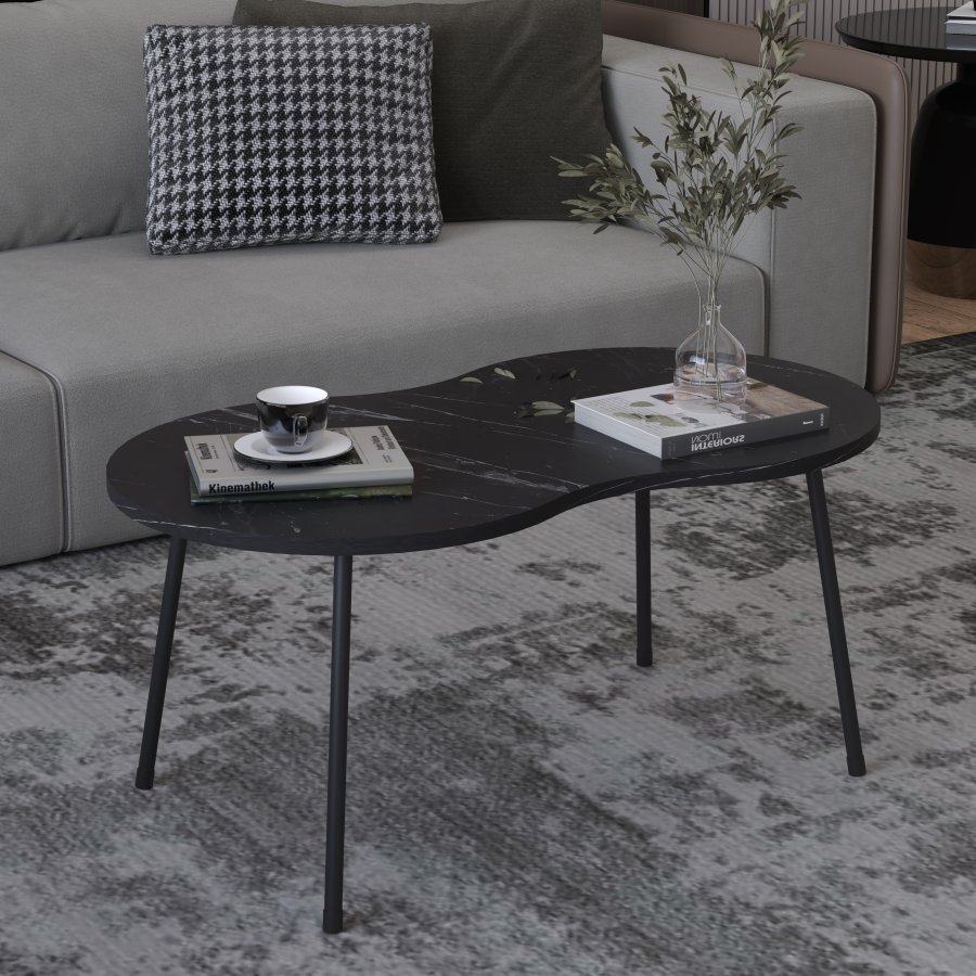 VCM NORDIC Mirola sofabord, m. afrundede kanter - sort marmorlook tr (90x41)