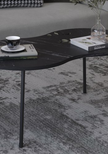 VCM NORDIC Mirola sofabord, m. afrundede kanter - sort marmorlook tr (90x41)