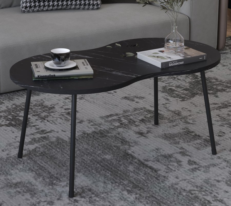 VCM NORDIC Mirola sofabord, m. afrundede kanter - sort marmorlook tr (90x41)