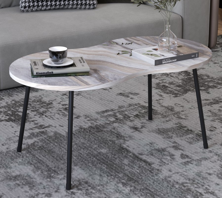 VCM NORDIC Mirola sofabord, m. afrundede kanter - hvid marmorlook tr (90x41)