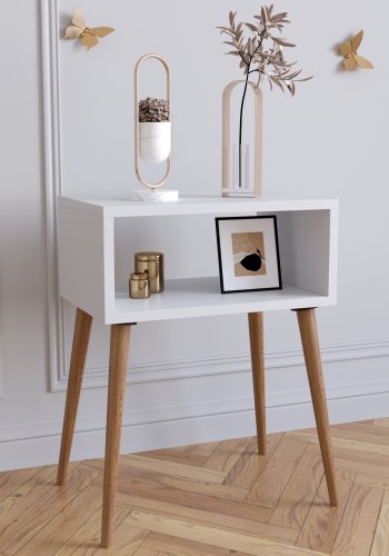 VCM NORDIC Singol M sengebord, m. 1 bent rum - hvid og natur tr (45x30)