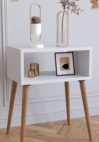 VCM NORDIC Singol M sengebord, m. 1 bent rum - hvid og natur tr (45x30)