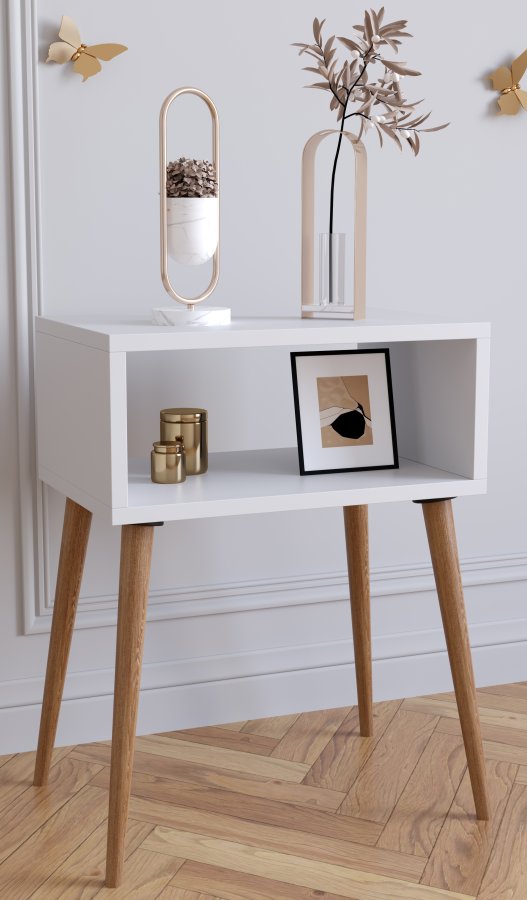 VCM NORDIC Singol M sengebord, m. 1 bent rum - hvid og natur tr (45x30)