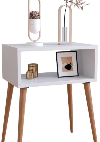 VCM NORDIC Singol M sengebord, m. 1 bent rum - hvid og natur tr (45x30)