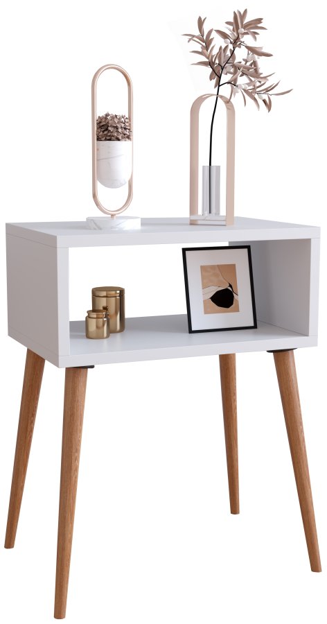 VCM NORDIC Singol M sengebord, m. 1 bent rum - hvid og natur tr (45x30)