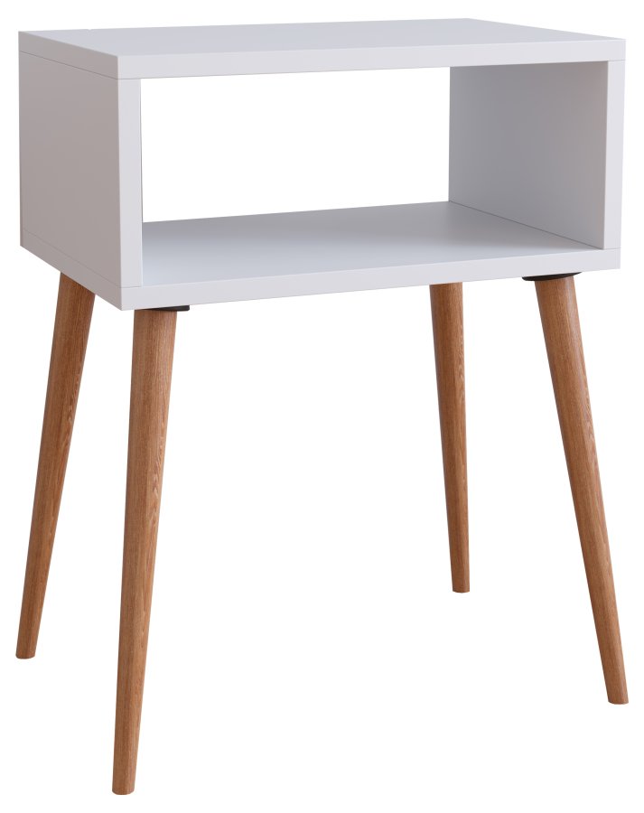 VCM NORDIC Singol M sengebord, m. 1 bent rum - hvid og natur tr (45x30)