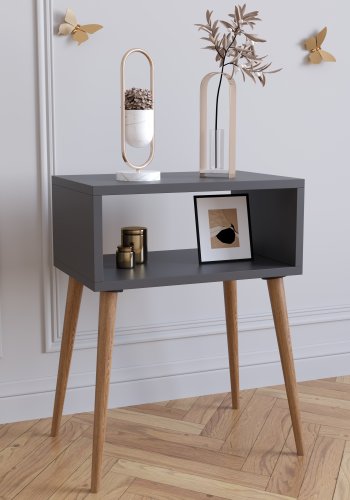 VCM NORDIC Singol M sengebord, m. 1 bent rum - antracitgr og natur tr (45x30)