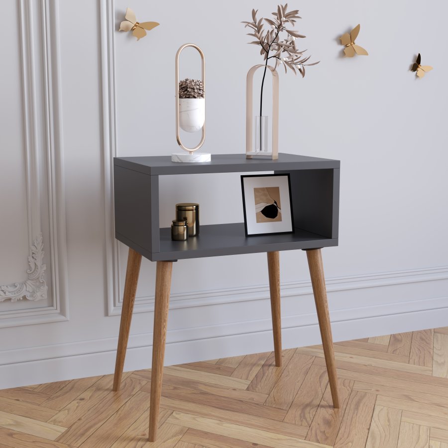 VCM NORDIC Singol M sengebord, m. 1 bent rum - antracitgr og natur tr (45x30)