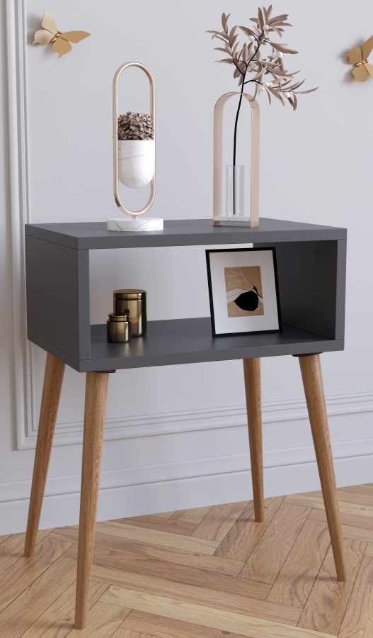 VCM NORDIC Singol M sengebord, m. 1 bent rum - antracitgr og natur tr (45x30)