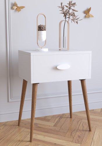 VCM NORDIC Singol L sengebord, m. 1 skuffe - hvid og natur tr (44,5x30)