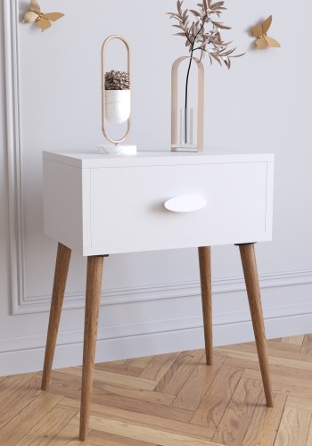 VCM NORDIC Singol L sengebord, m. 1 skuffe - hvid og natur tr (44,5x30)