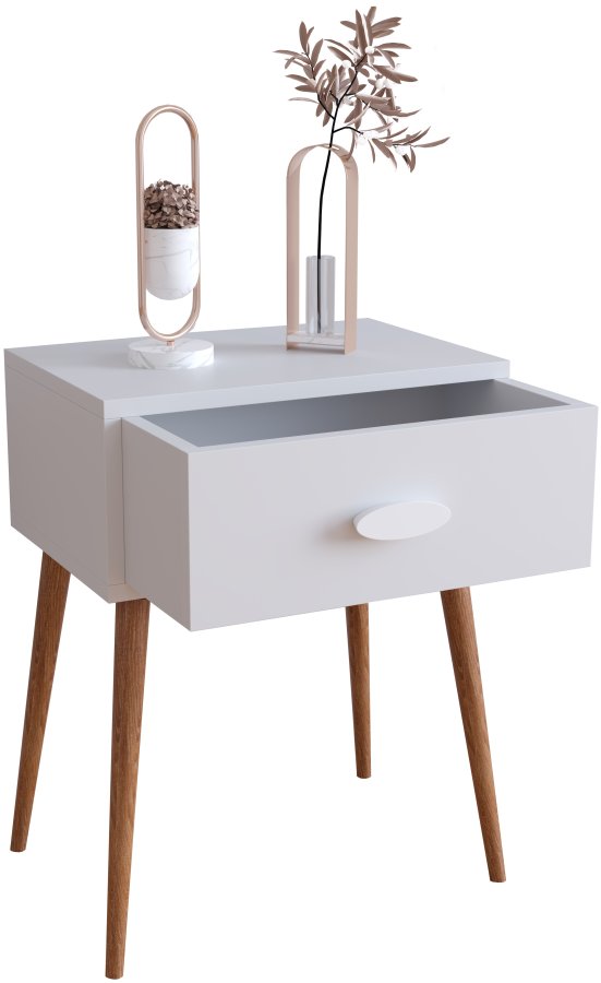 VCM NORDIC Singol L sengebord, m. 1 skuffe - hvid og natur tr (44,5x30)