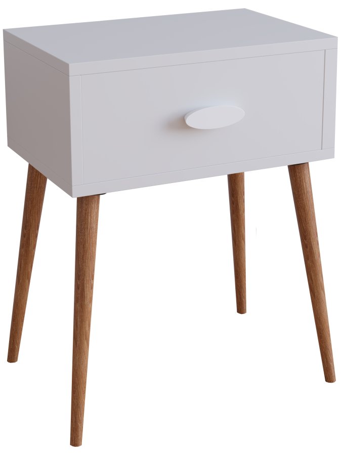 VCM NORDIC Singol L sengebord, m. 1 skuffe - hvid og natur tr (44,5x30)