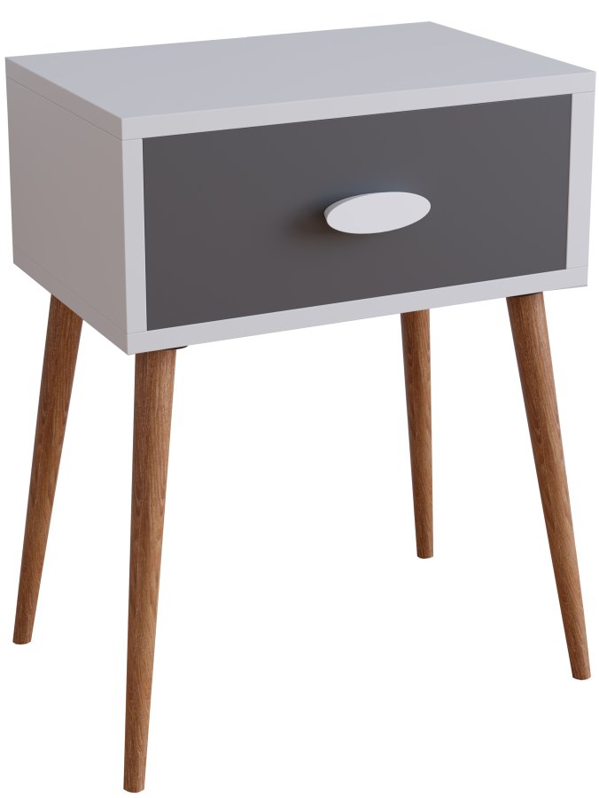 VCM NORDIC Singol L sengebord, m. 1 skuffe - hvid, natur, antracitgr tr (44,5x30)