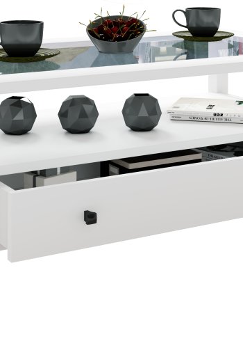 VCM NORDIC Lingis L sofabord, m. 1 skuffe - glas og hvid tr (90x53,5)