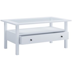VCM NORDIC Lingis L sofabord, m. 1 skuffe - glas og hvid tr (90x53,5)