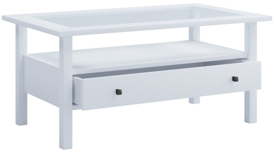 VCM NORDIC Lingis L sofabord, m. 1 skuffe - glas og hvid tr (90x53,5)