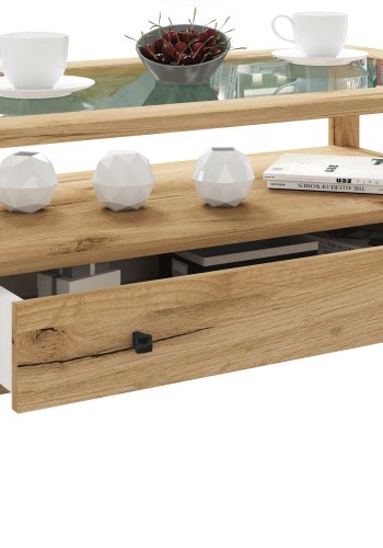 VCM NORDIC Lingis L sofabord, m. 1 skuffe - glas og natur tr (90x53,5)