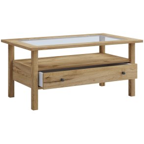 VCM NORDIC Lingis L sofabord, m. 1 skuffe - glas og natur tr (90x53,5)