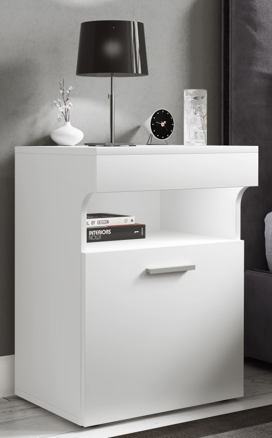 VCM NORDIC Slepal M sengebord, m. 1 lge, 1 rum, 1 hylde - hvid tr (45x39)