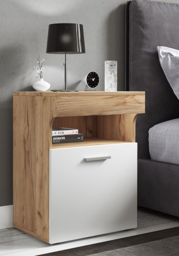 VCM NORDIC Slepal M sengebord, m. 1 lge, 1 rum, 1 hylde - hvid og natur tr (45x39)