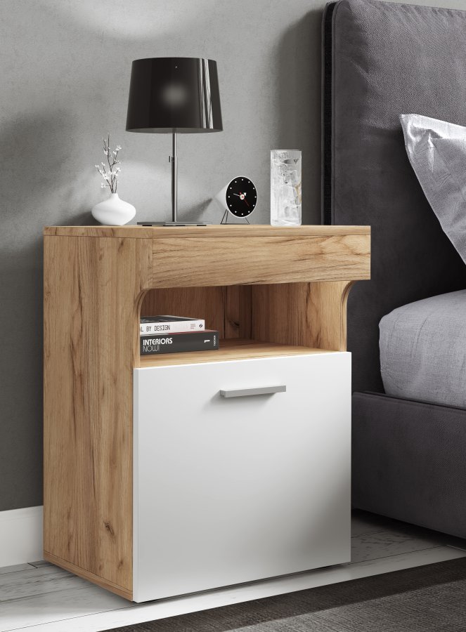 VCM NORDIC Slepal M sengebord, m. 1 lge, 1 rum, 1 hylde - hvid og natur tr (45x39)