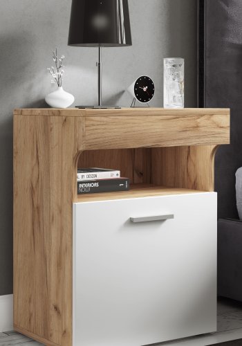 VCM NORDIC Slepal M sengebord, m. 1 lge, 1 rum, 1 hylde - hvid og natur tr (45x39)