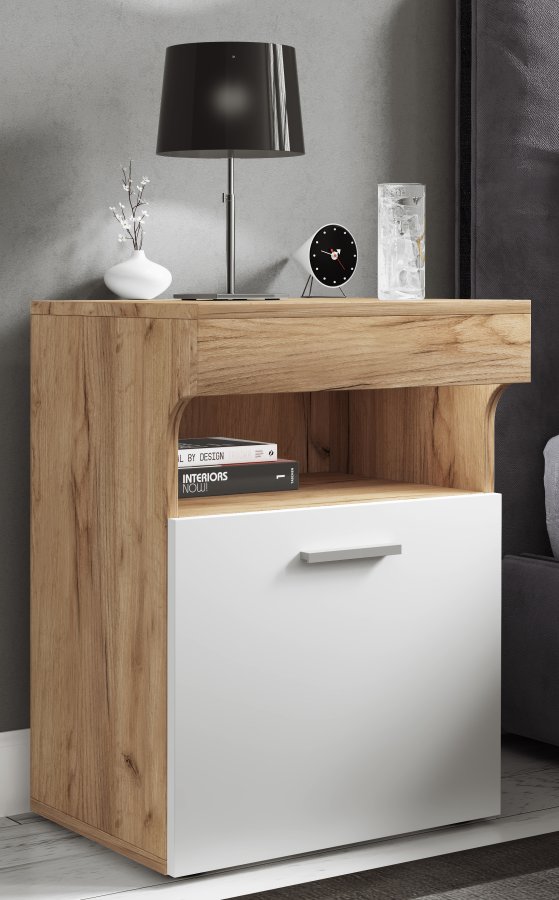 VCM NORDIC Slepal M sengebord, m. 1 lge, 1 rum, 1 hylde - hvid og natur tr (45x39)