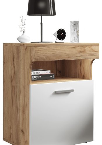 VCM NORDIC Slepal M sengebord, m. 1 lge, 1 rum, 1 hylde - hvid og natur tr (45x39)