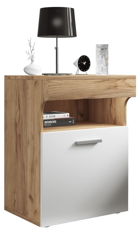 VCM NORDIC Slepal M sengebord, m. 1 lge, 1 rum, 1 hylde - hvid og natur tr (45x39)