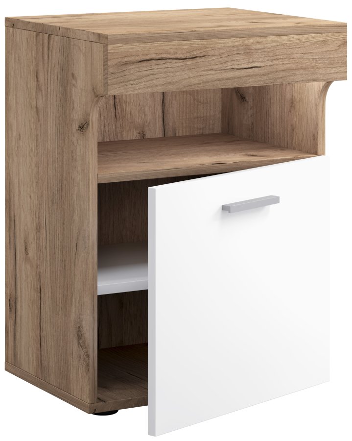 VCM NORDIC Slepal M sengebord, m. 1 lge, 1 rum, 1 hylde - hvid og natur tr (45x39)