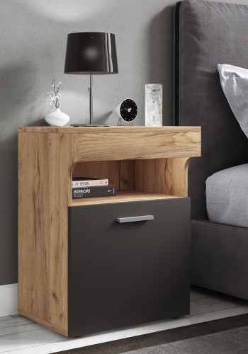 VCM NORDIC Slepal M sengebord, m. 1 lge, 1 rum, 1 hylde - hvid, natur, antracitgr tr (45x39)