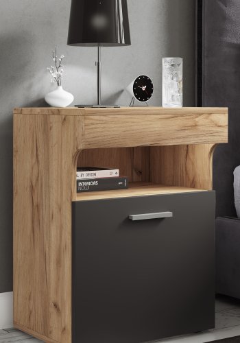 VCM NORDIC Slepal M sengebord, m. 1 lge, 1 rum, 1 hylde - hvid, natur, antracitgr tr (45x39)