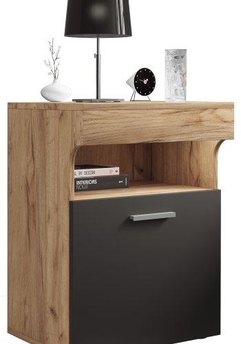 VCM NORDIC Slepal M sengebord, m. 1 lge, 1 rum, 1 hylde - hvid, natur, antracitgr tr (45x39)