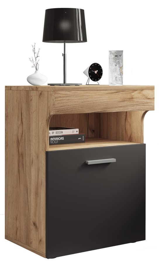 VCM NORDIC Slepal M sengebord, m. 1 lge, 1 rum, 1 hylde - hvid, natur, antracitgr tr (45x39)