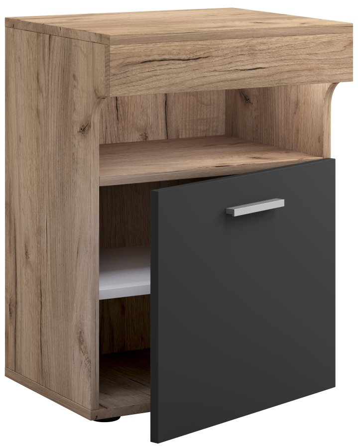 VCM NORDIC Slepal M sengebord, m. 1 lge, 1 rum, 1 hylde - hvid, natur, antracitgr tr (45x39)