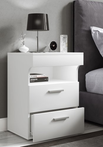 VCM NORDIC Slepal L sengebord, m. 1 rum, 2 skuffer - hvid tr (45x39)